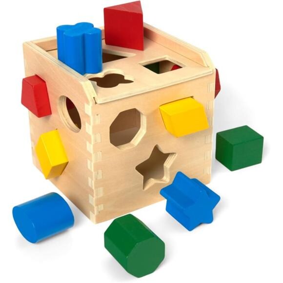 Melissa & Doug Shape Sorting Cube - Classic Wooden Toy With 12 Shapes - Picture 1 of 7